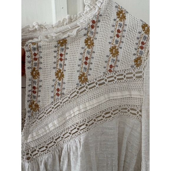 Lucky Brand womens Beige Multicolor Embroidered boho peasant blouse S - Picture 3 of 5
